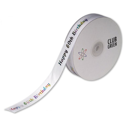 60th Birthday Multicolour Ribbon - 20mm x 50m