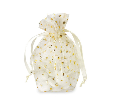 Medium Organza Pouch with Gold Spot 150 x 110mm Ivory - 10 per pack