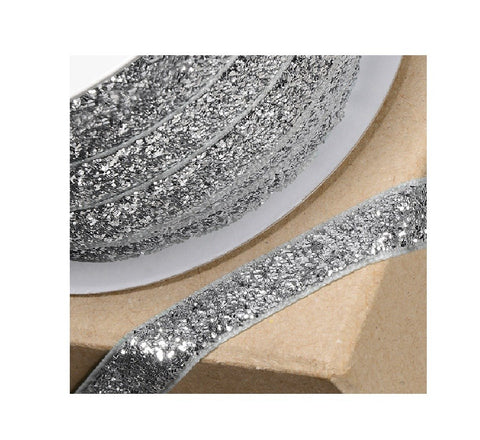 Silver Velvet Glitzy Ribbon 10mm - Metre