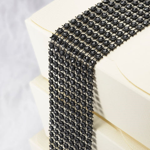 Plastic Diamante Effect 8 Rows Band 1.5m - Black - Limited Stock