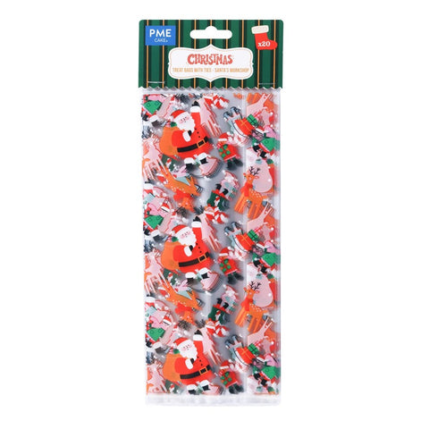 20 Christmas Plastic Treat Bags - Santa's Workshop