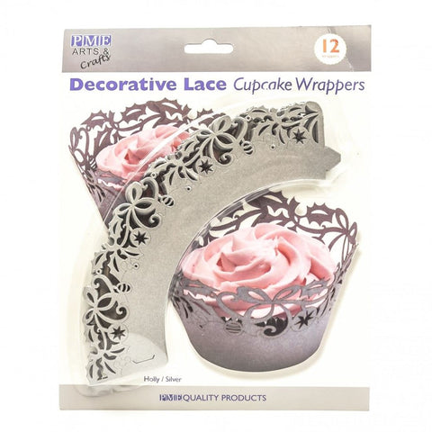 Holly Cupcake Wrappers Silver - Limited Stock