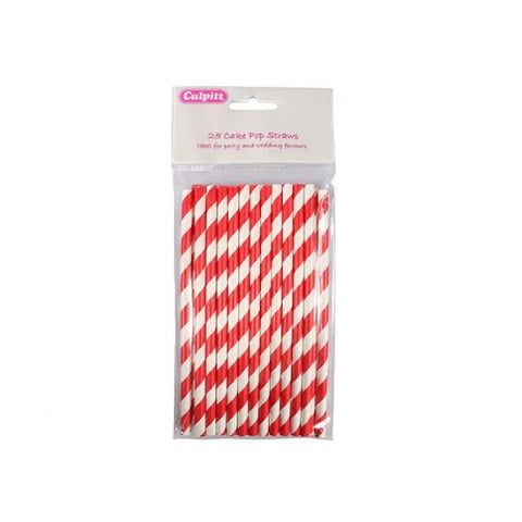 Candy Stripe Cake Pop Straws - Red 25 piece []