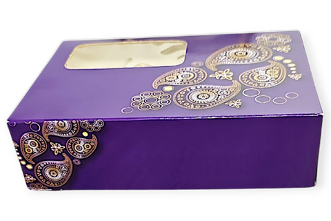 Purple Mehendi Patterned Mithai Boxes with Window - 18x12x5cm (Pack of 5)