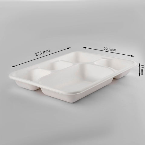 Bagasse 5 Compartment Rect Plate 25