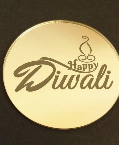 Gold Happy Diwali Acrylic Cupcake Discs