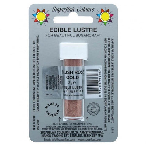 Sugarflair Edible Lustre Blush Rose Gold 2g – Premium Food-Grade Metallic Shimmer Powder for Cake Decoration, Cupcakes, Fondant, Sugar Art, and Chocolates provides an elegant shimmer visual appeal