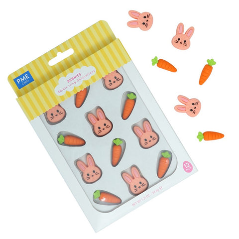 EASTER EDIBLE SUGAR DECORATIONS - BUNNIES, SET OF 12