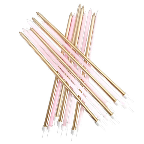 Extra Tall Metallic Pastel Pink and Gold Candles