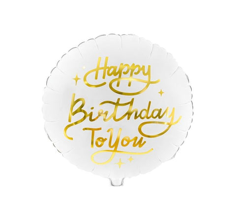 18" Gold and White Happy Birthday Foil Balloon