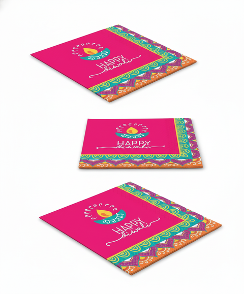 Happy Diwali Printed Beverage Napkins, 16 Pack