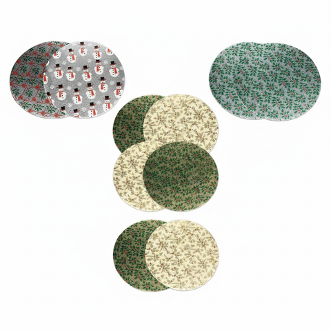 10" Round Double Thick Board - Holly and Ribbon