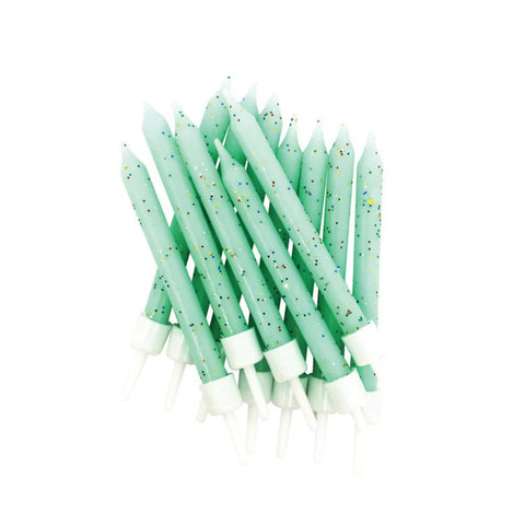 Mint Green Glitter Candles With Holder 12ct