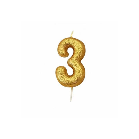 Glitter Number 3 Candle (7cm) - Gold