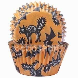 Black and Orange with Cats and Bats Cupcake Cases - Pack of 180