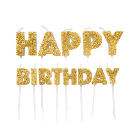 Happy Birthday Pick Candles - Gold Glitter