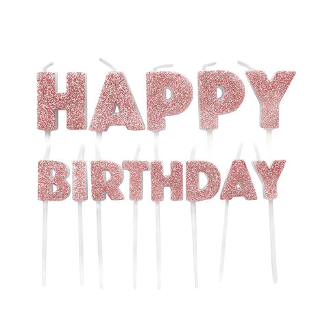 Happy Birthday Pick Candles - Rose Gold Glitter