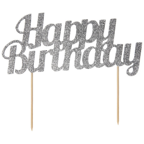 Silver Happy Birthday Cake Topper