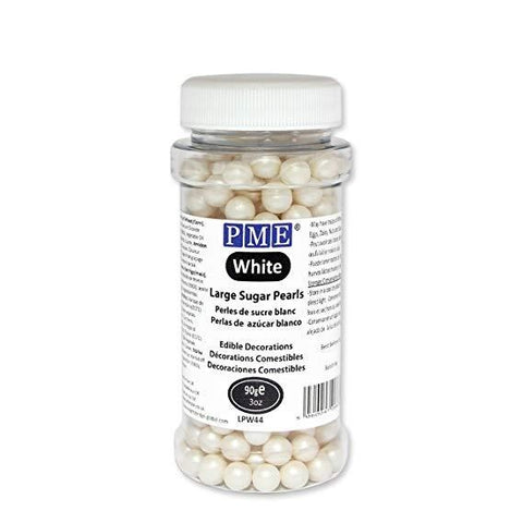 PME Large White Sugar Pearls – 90g, Edible 6mm Cake Decorating Beads for Wedding Cakes, Cupcakes, Cookies, and Desserts | Food-Grade Sprinkles for Elegant Baking | Vegan, Gluten-Free, Non-Toxic Decoration.