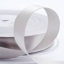 3mm Double Faced Poly Satin Ribbon per Metre - White Silver Edge