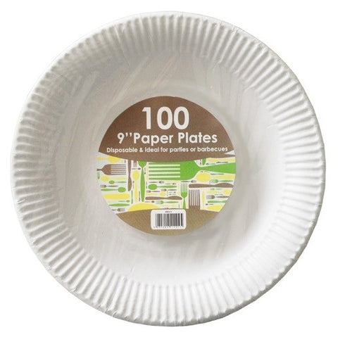 9"/23cm White Round Paper Plates (Pack of 100)