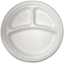 Bagasse 3 Compartment Plate | Eco-Friendly | Microwavable | 10.25"/ 260 mm | Pack of 100???????