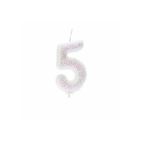 Numeral Moulded Pick Candle - Iridescent White - 5
