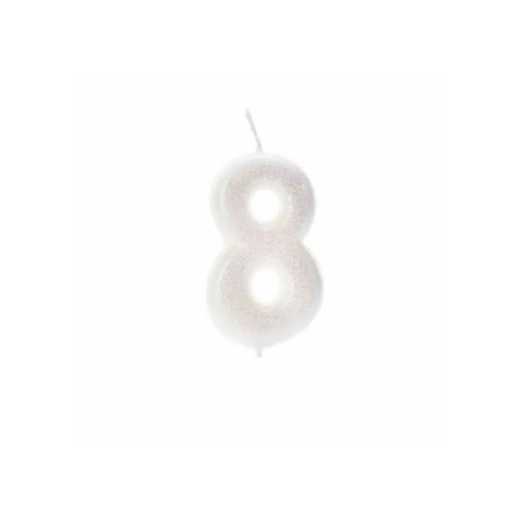 Numeral Moulded Pick Candle - Iridescent White - 8