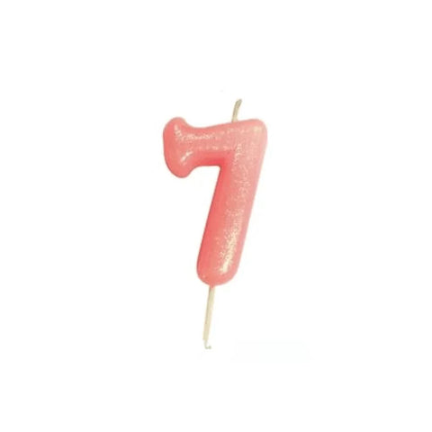 Numeral Moulded Pick Candle - Pink - 7