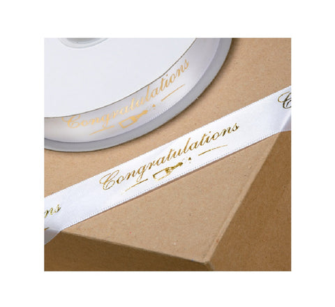 20mmx50mm White and Gold Congratulations Ribbon