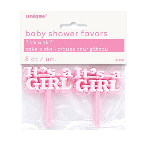 Pink ITS a Girl Cake picks 8pk