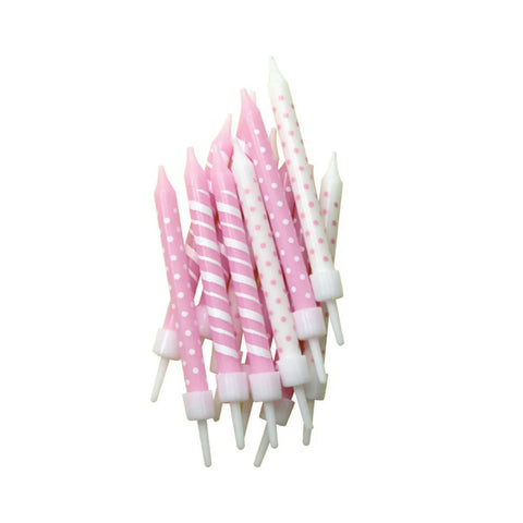 Polka-Dot & Candy-Cane Stripe Candles Light Pink & White []