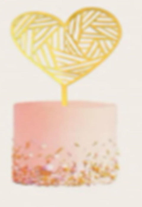 Gold Heart Cross Hatched Patterned Cake Topper