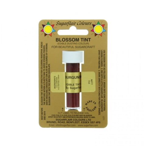 Sugarflair Blossom Tint Dusting Colour –  Burgundy 7ml, Edible Food-Grade Cake Decorating Powder, Highly Pigmented for Fondant, Gum Paste, Sugarcraft, Vegan & Gluten-Free, Perfect for Cakes, Cupcakes, and Desserts.