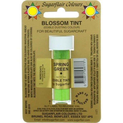 Sugarflair Blossom Tint Dusting Colour – Spring Green  7ml, Edible Food-Grade Cake Decorating Powder, Highly Pigmented for Fondant, Gum Paste, Sugarcraft, Vegan & Gluten-Free, Perfect for Cakes, Cupcakes, and Desserts.