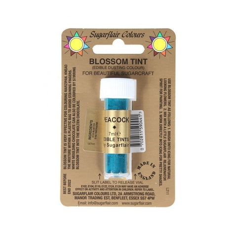 Sugarflair Blossom Tint Dusting Colour – Peacock 7ml, Edible Food-Grade Cake Decorating Powder, Highly Pigmented for Fondant, Gum Paste, Sugarcraft, Vegan & Gluten-Free, Perfect for Cakes, Cupcakes, and Desserts.