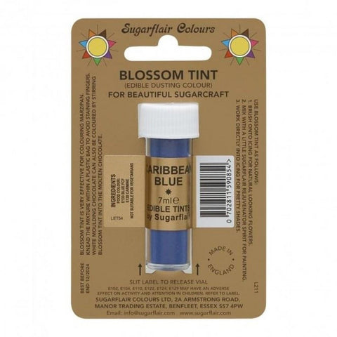 Sugarflair Blossom Tint Dusting Colour –Caribbean Blue  7ml, Edible Food-Grade Cake Decorating Powder, Highly Pigmented for Fondant, Gum Paste, Sugarcraft, Vegan & Gluten-Free, Perfect for Cakes, Cupcakes, and Desserts.