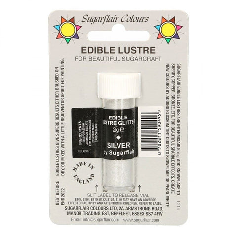 Sugarflair Edible Lustre Silver 2g – Premium Food-Grade Metallic Shimmer Powder for Cake Decoration, Cupcakes, Fondant, Sugar Art, and Chocolates provides an elegant shimmer visual appeal