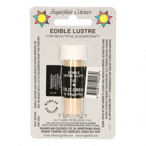 Sugarflair Edible Lustre Gold Cream  2g – Premium Food-Grade Metallic Shimmer Powder for Cake Decoration, Cupcakes, Fondant, Sugar Art, and Chocolates provides an elegant shimmer visual appeal