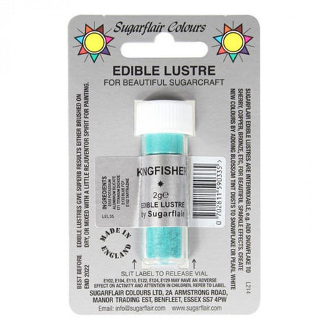 Sugarflair Edible Lustre  Kingfisher  2g – Premium Food-Grade Metallic Shimmer Powder for Cake Decoration, Cupcakes, Fondant, Sugar Art, and Chocolates provides an elegant shimmer visual appeal