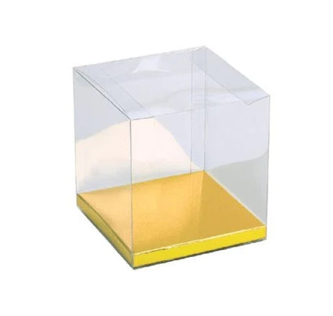 Clear Acetate Boxes Gold Base (Pack of 10) 80x80x90mm