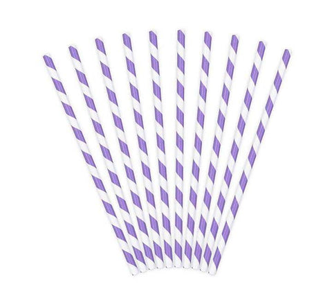Lilac and White Stripes Paper Straws - 1x10