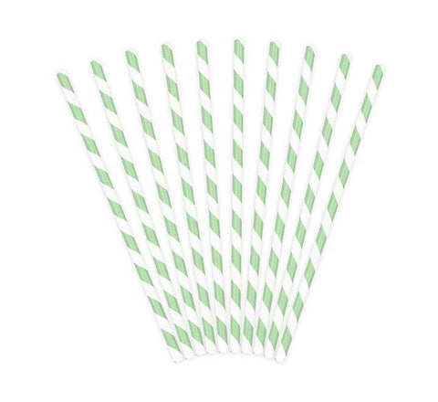 Mint Green and White Striped Paper Straws - 1x10