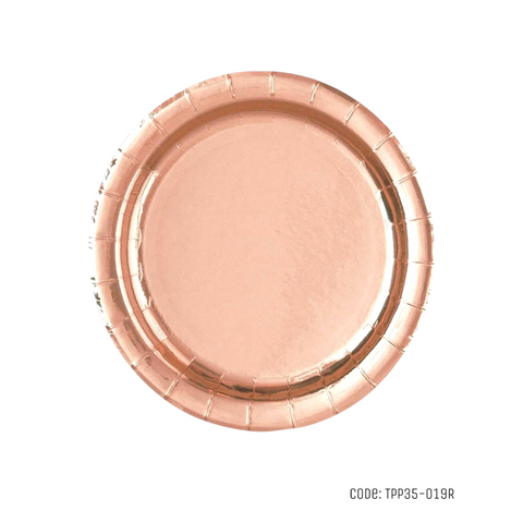 7"/18cm Rose Gold Foil Round Paper  Plates - 6 Pack