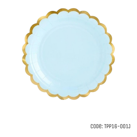 Light Blue and Gold Edge Scalloped Paper Plates (Pack of 6)