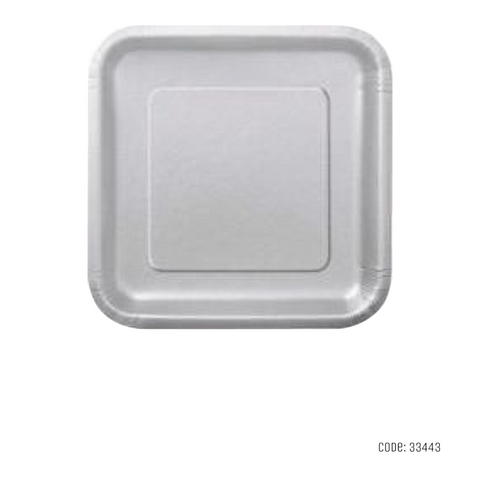 9" Silver Square Plates (Pack of 14)