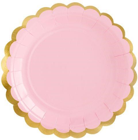 Light Pink and Gold Edge Scalloped Paper Plates (Pack of 6)