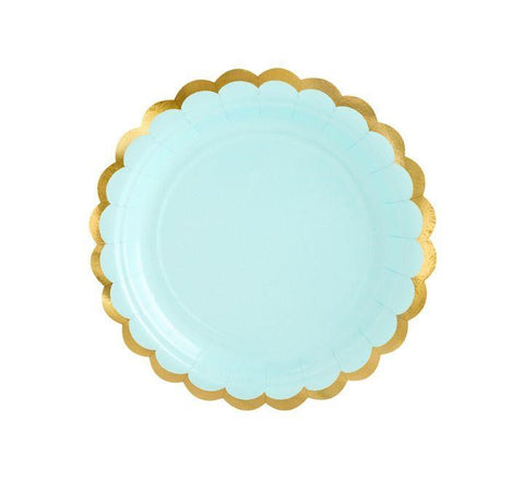 Mint Green and Gold Edge Scalloped Paper Plates (Pack of 6)
