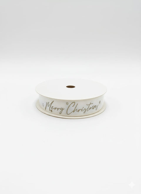 Ivory Merry Christmas Ribbon (5m Roll)