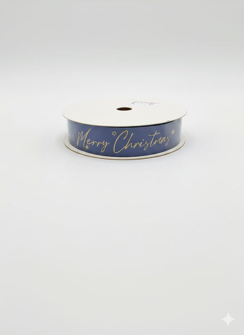 Navy Merry Christmas Ribbon (5m Roll)
